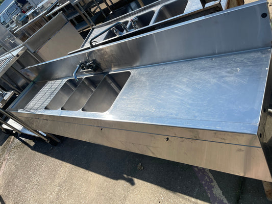 Used 96" Glastender TSA-96-S Underbar Stainless Sink Unit Three Compartment - SS2
