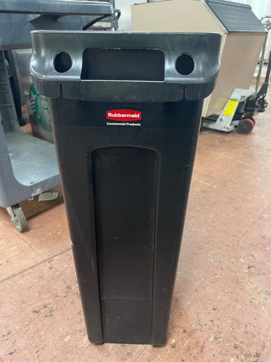 Used Rubbermaid 23 Gallon Slim Jim Black Rectangular Trash Can