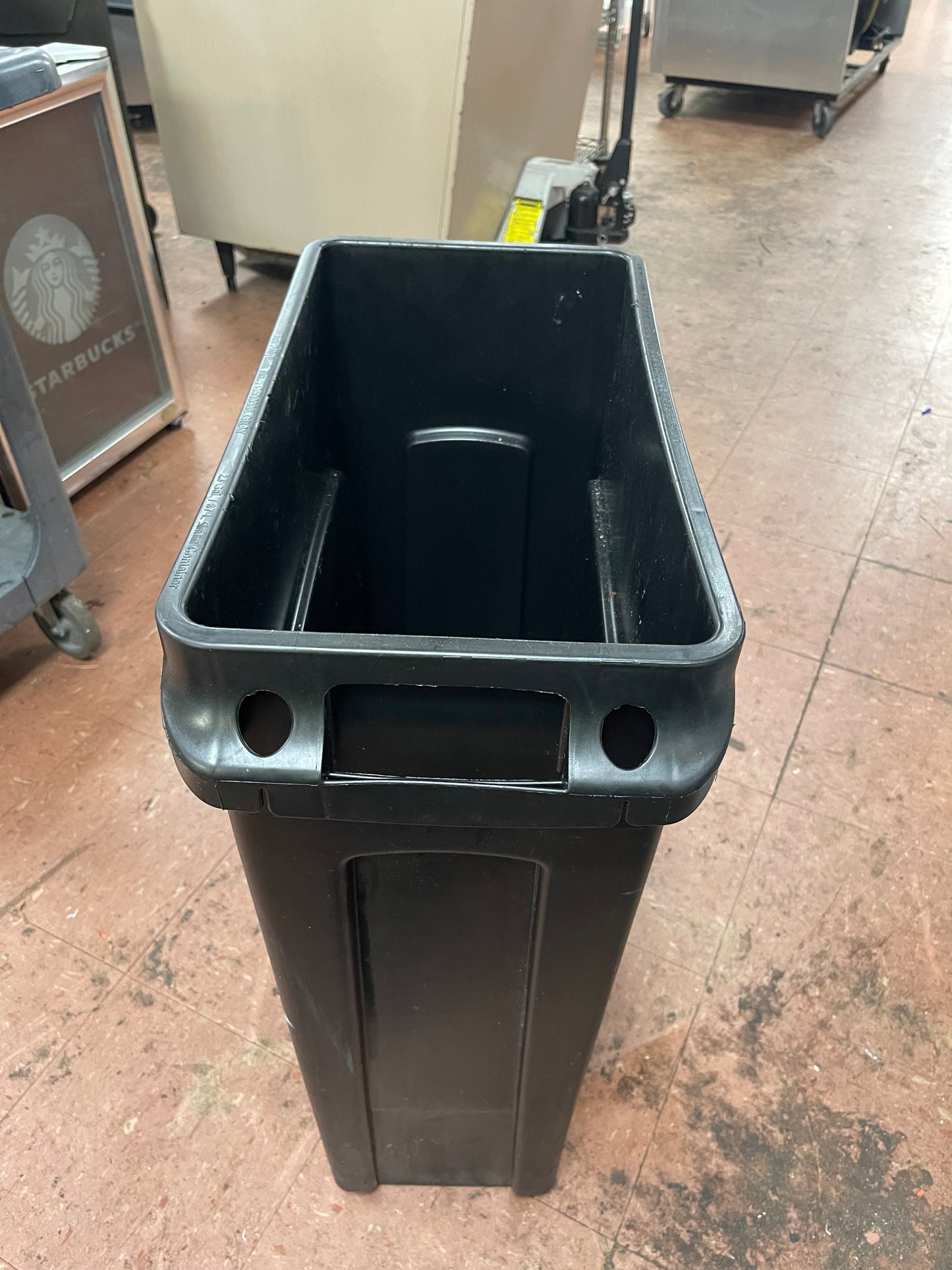 Used Rubbermaid 23 Gallon Slim Jim Black Rectangular Trash Can