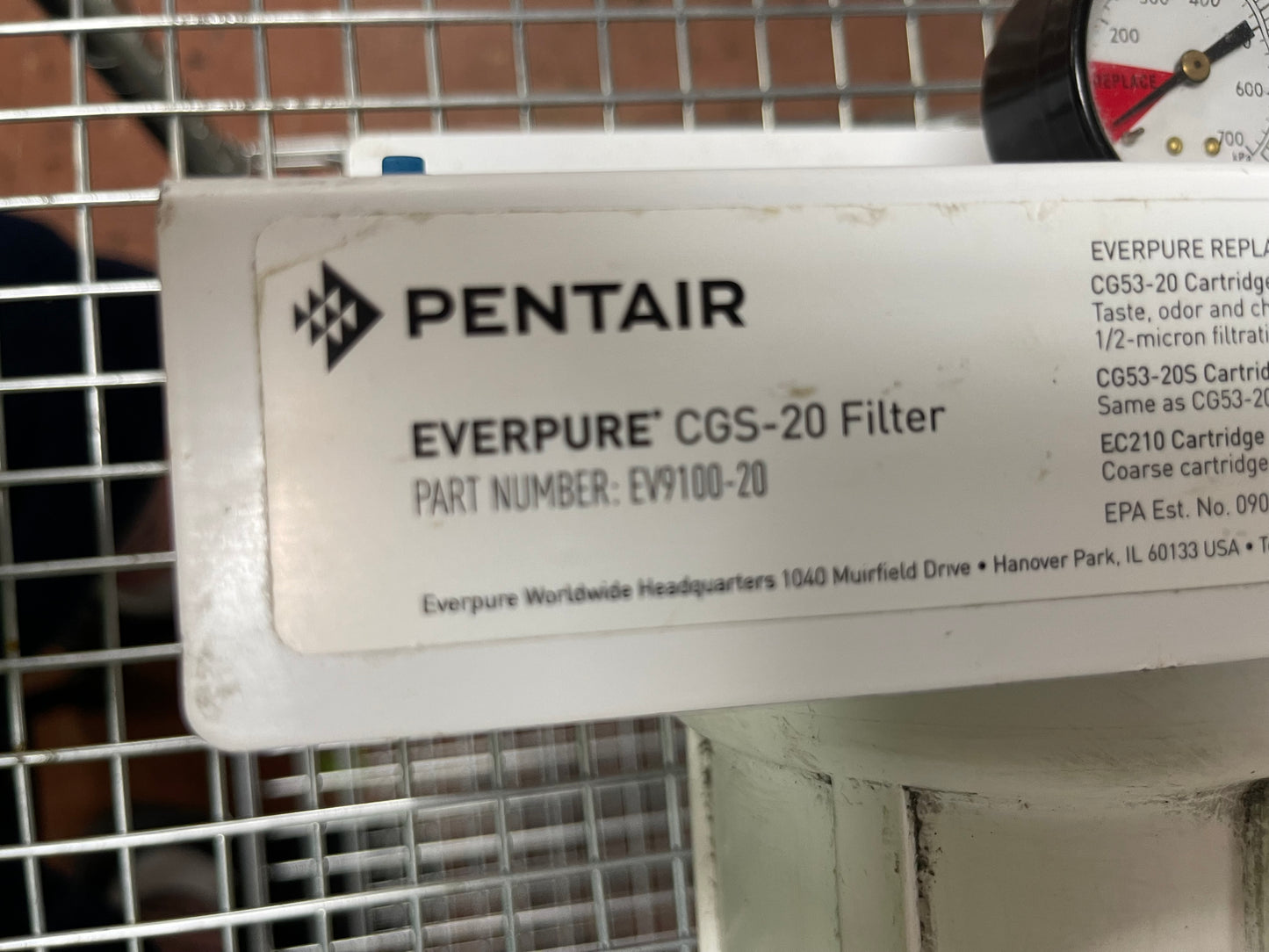 Used Everpure EV910020 CGS-20 Single Commercial Water Filter Housing with Gauge