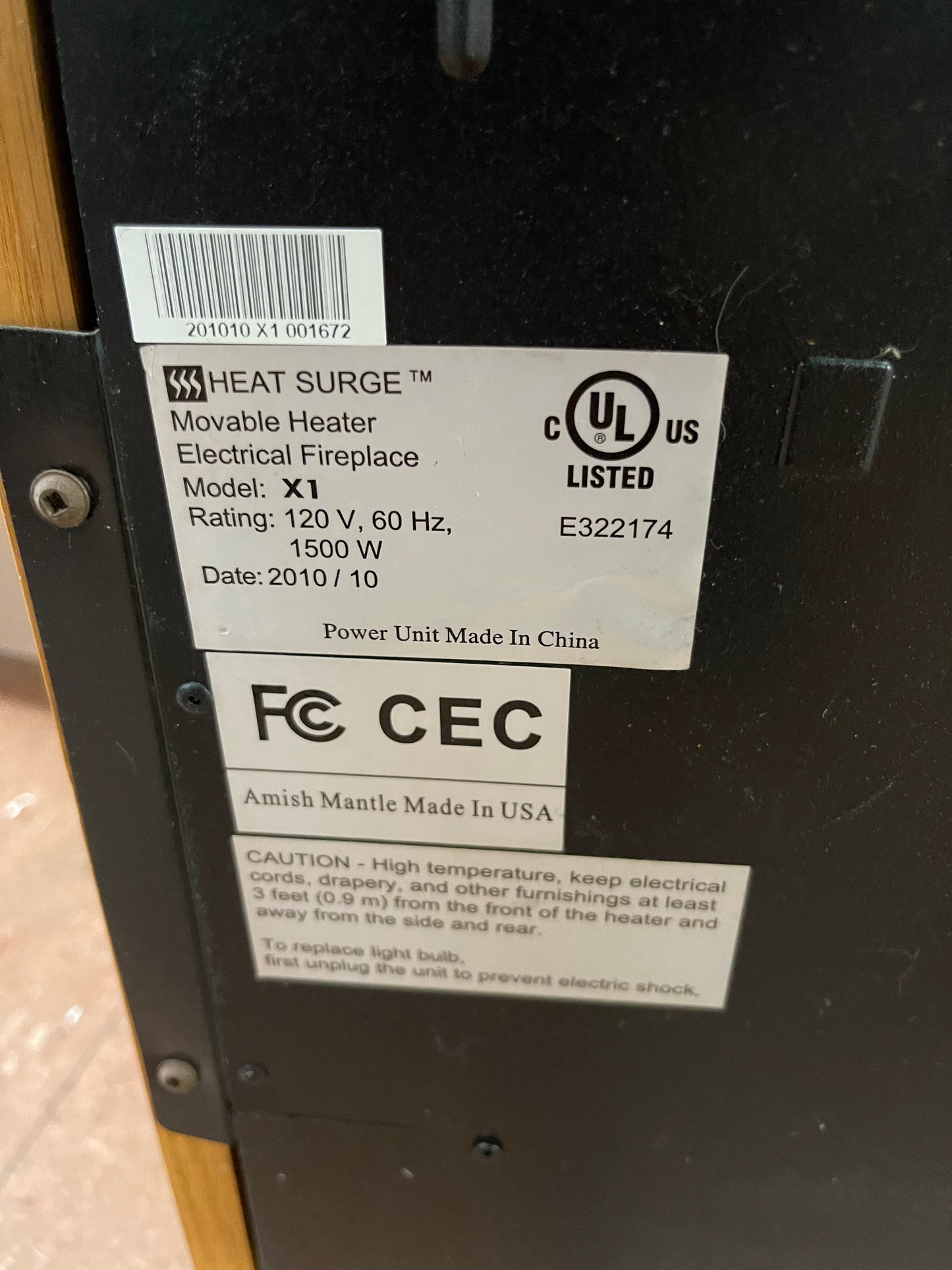 Used Heat Surge X1 Movable Electric Fireplace Heater