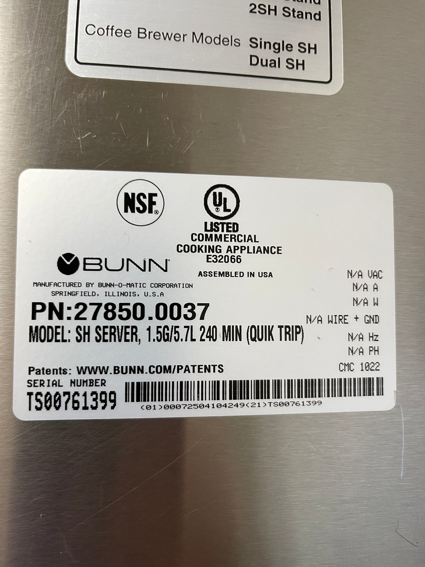 Used Bunn 33500.0013 DUAL SH DBC® BrewWISE® Dual Soft Heat® Coffee Brewer Machine 220V