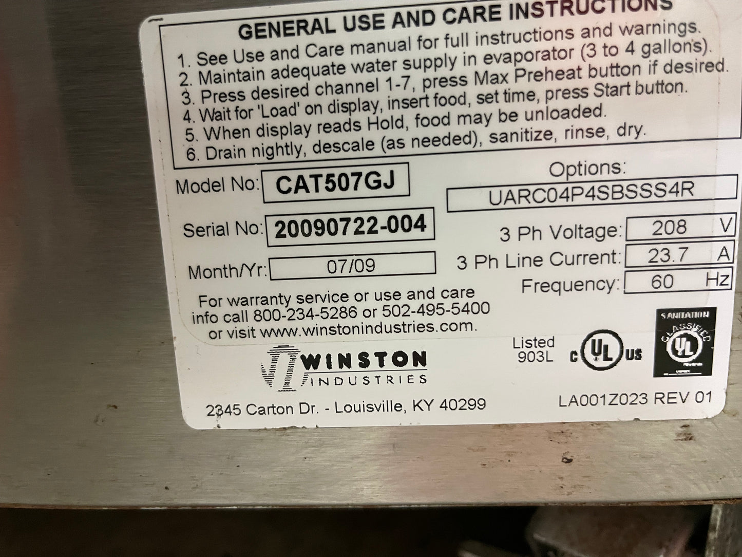 Used Winston CAT507GJ CVap Thermalizer Cook and Hold Oven 240V 3 Phase