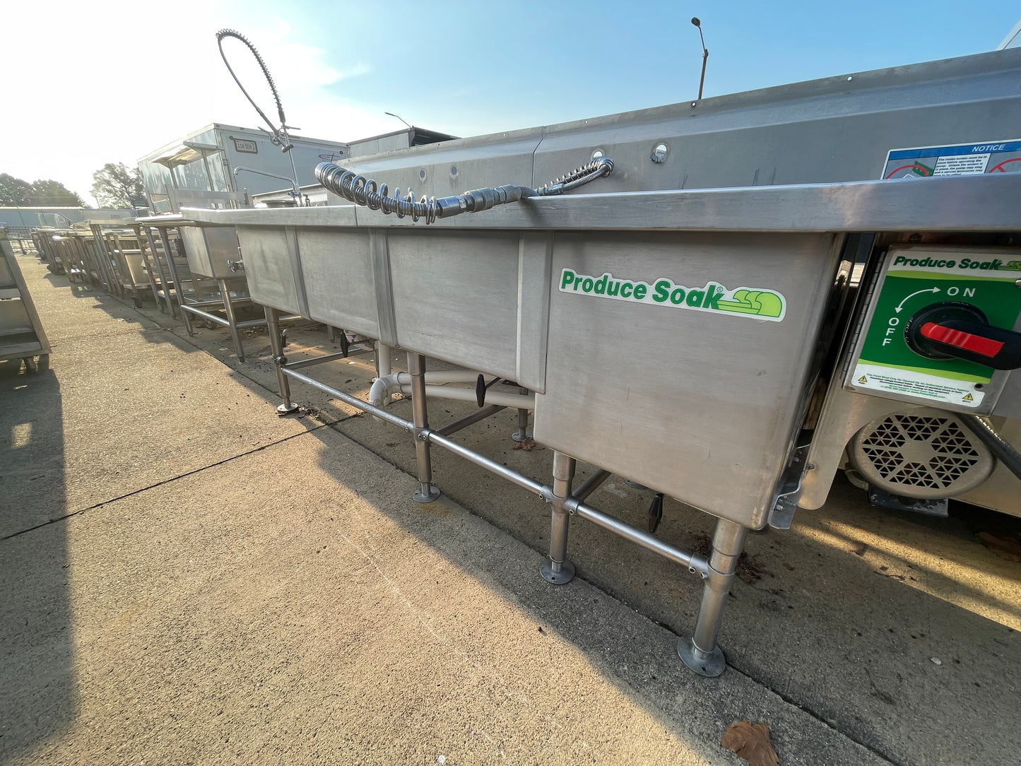 Used 111" Stainless Steel 4 Compartment Sink with Produce Soak - SS225