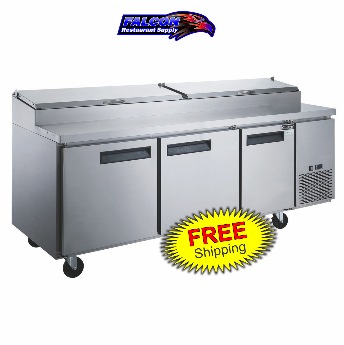 New Dukers DPP90-12-S3 Commercial 3-Door Pizza Prep Table Refrigerated