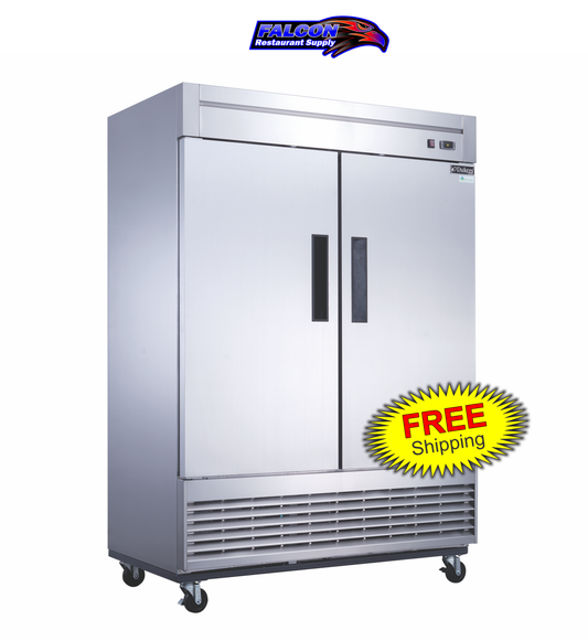 New Dukers D55R Stainless Steel Solid 2-Door Commercial Reach-in Refrigerator