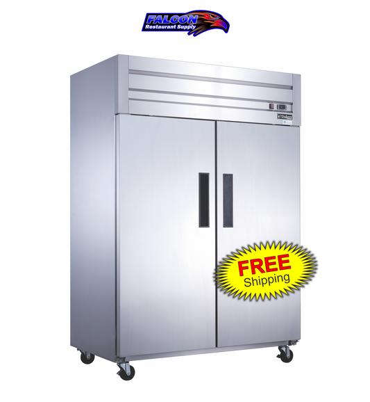New Dukers D55AF  Stainless Steel Commercial Solid 2-Door Top Mount Freezer