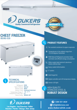 New Dukers BD/BG-520 Commercial Chest Freezer