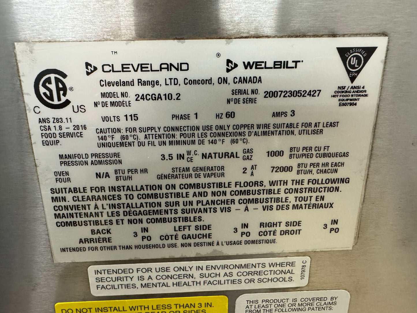 Used 2020 Cleveland 24-CGA-10.2 Convection Natural Gas 10 Pan Floor Steamer Oven