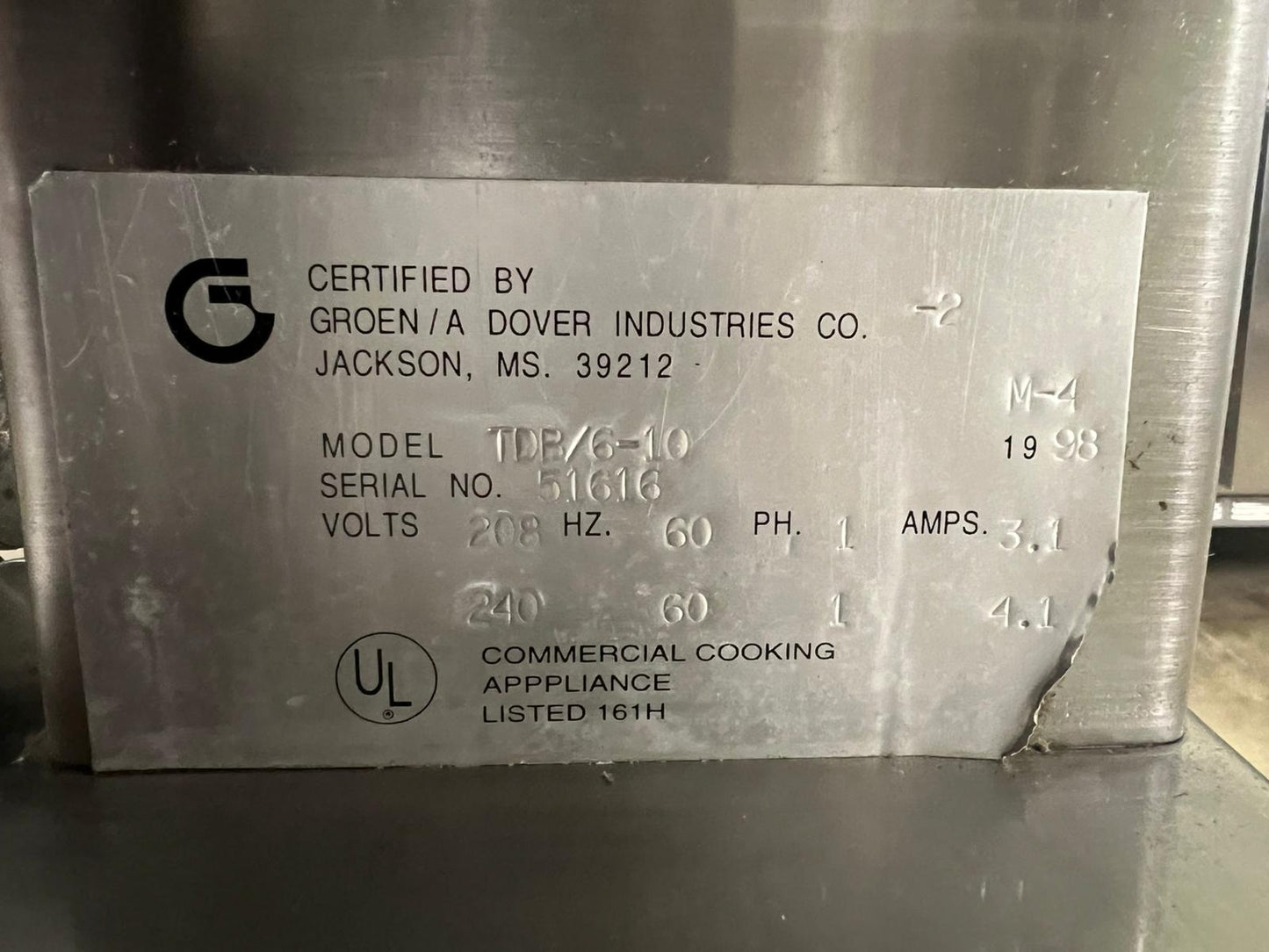 Used Groen TDB/6-10 Electric Steam Jacketed 10 Quart Kettle with Stand 208V