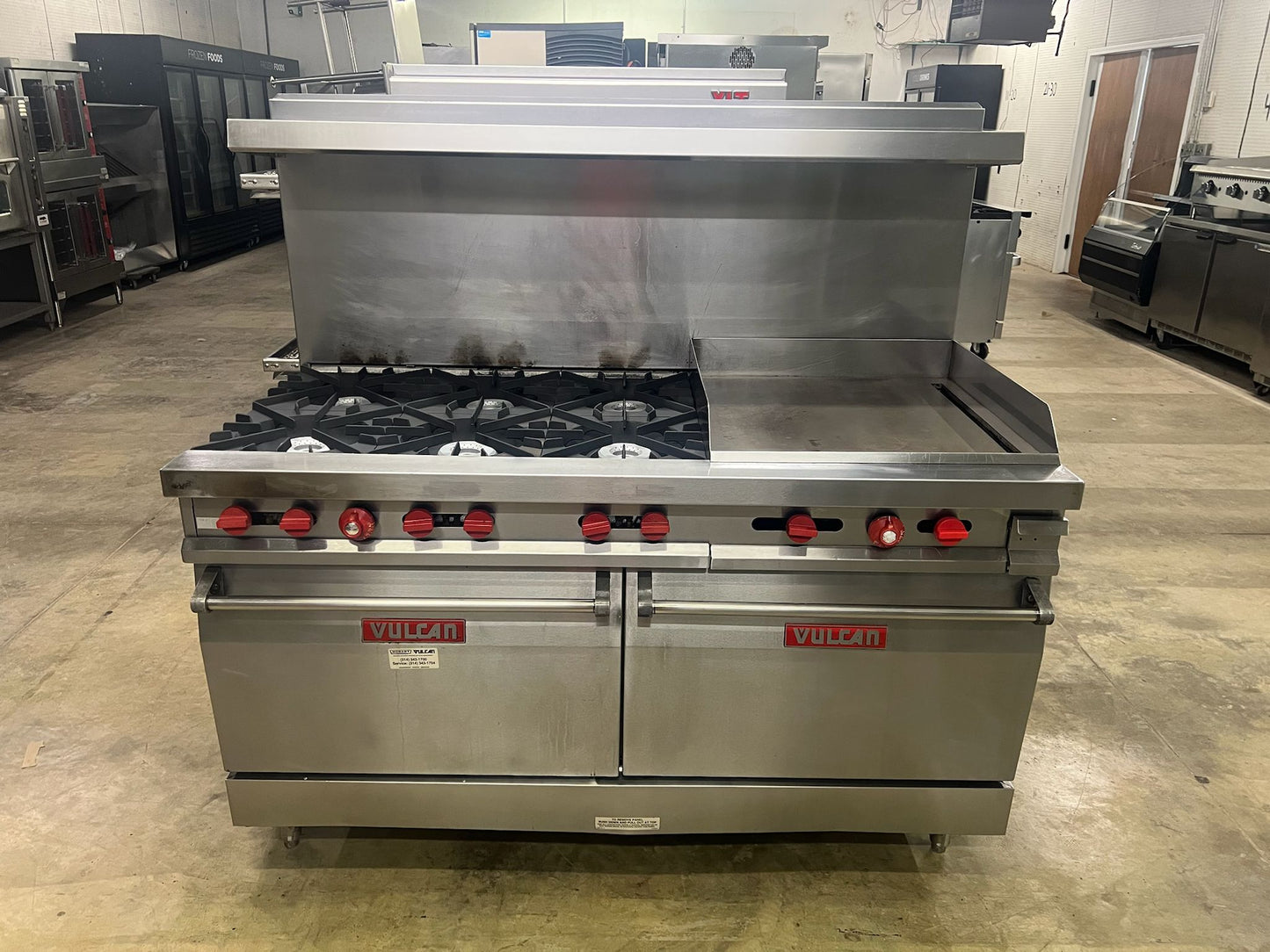 Used Vulcan 60FL 6 Burner Gas Range with 2 Standard Ovens and Griddle NG