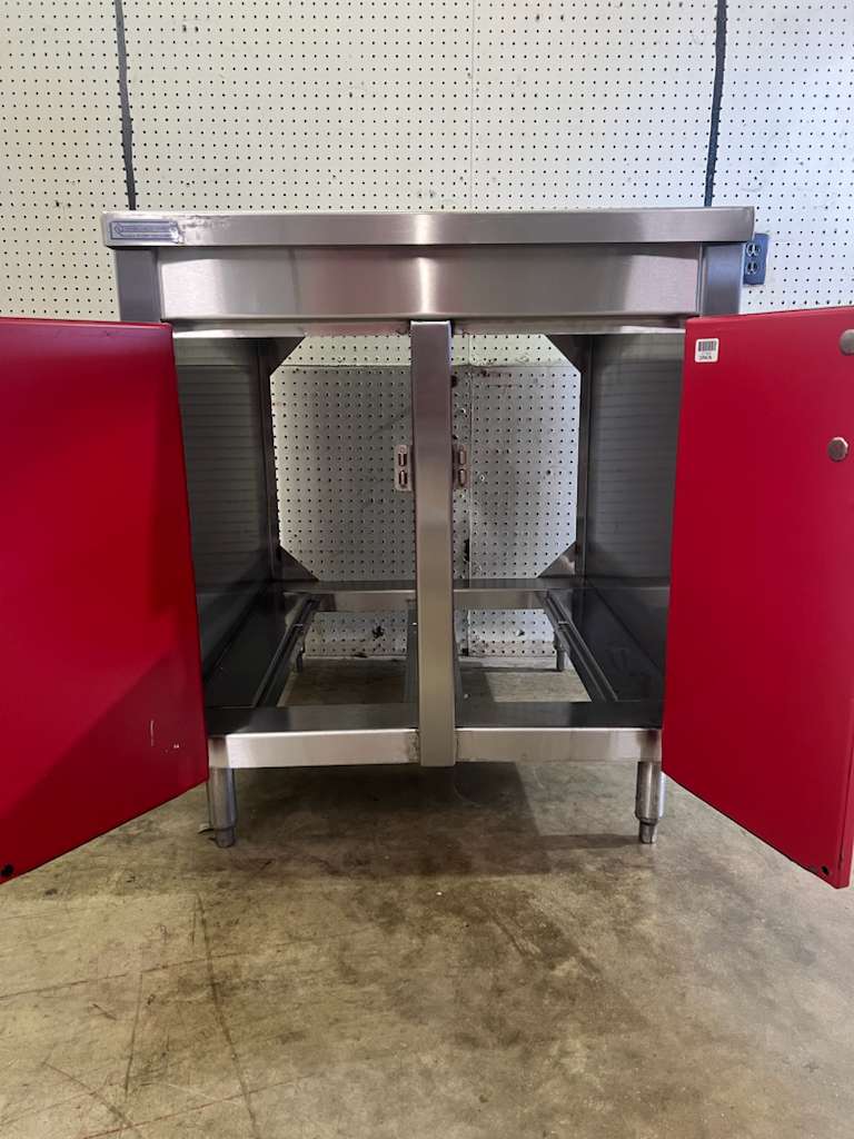 Used 30"x37" Stainless Work Table 2 Door Cabinet