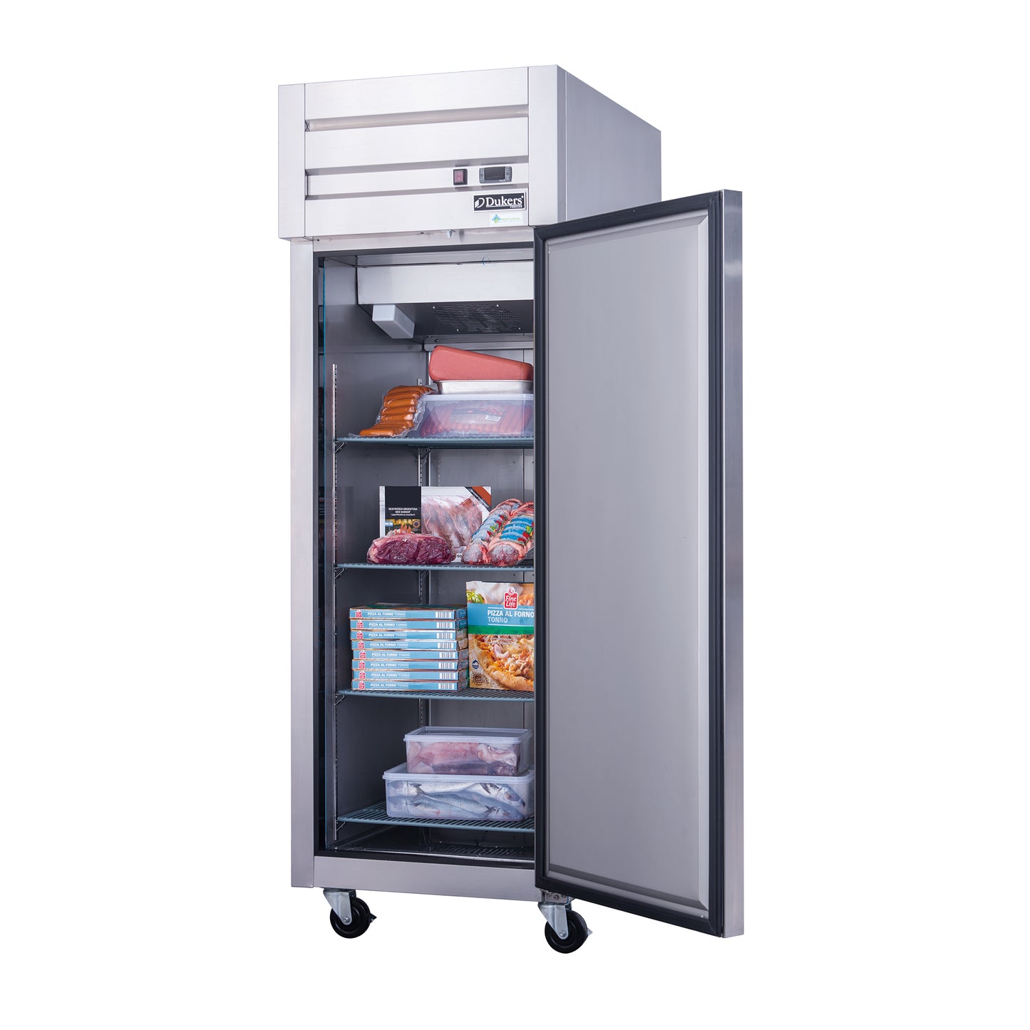 New Dukers D28AF Commercial Single Solid Door Top Mount Reach-in Freezer in Stainless Steel
