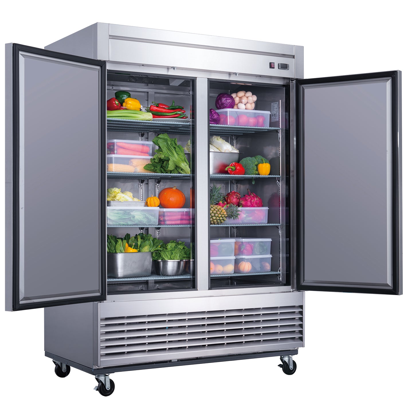 New Dukers D55R Stainless Steel Solid 2-Door Commercial Reach-in Refrigerator