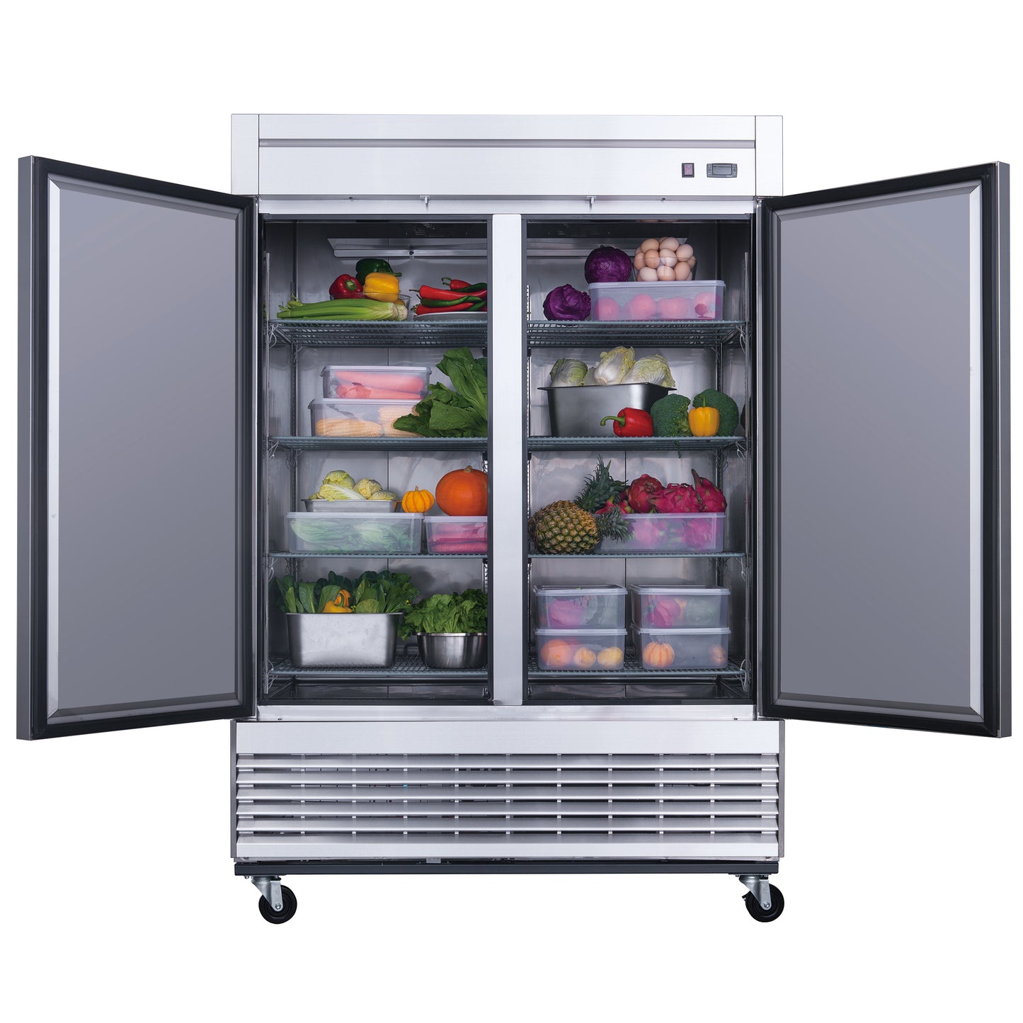 New Dukers D55R Stainless Steel Solid 2-Door Commercial Reach-in Refrigerator