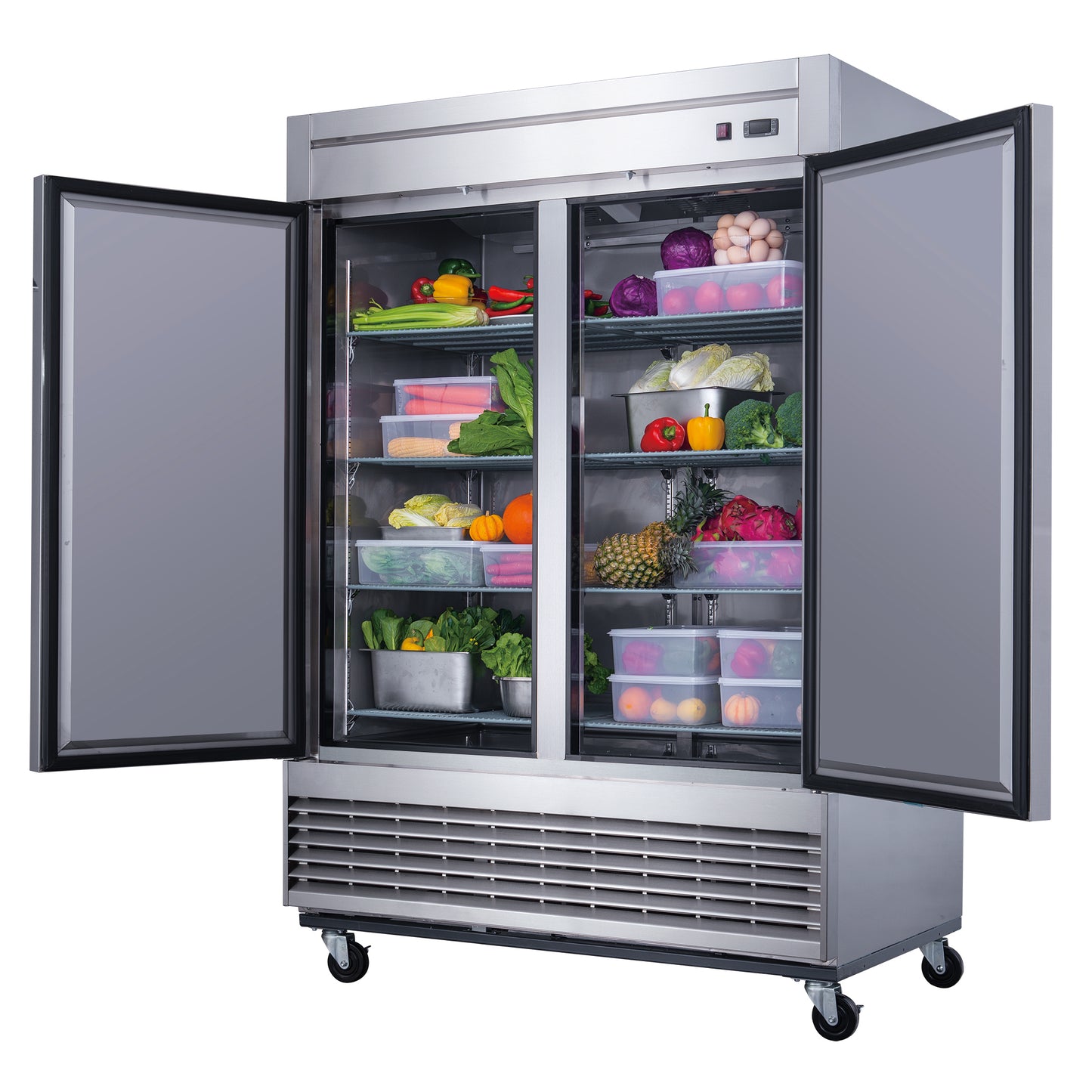 New Dukers D55R Stainless Steel Solid 2-Door Commercial Reach-in Refrigerator