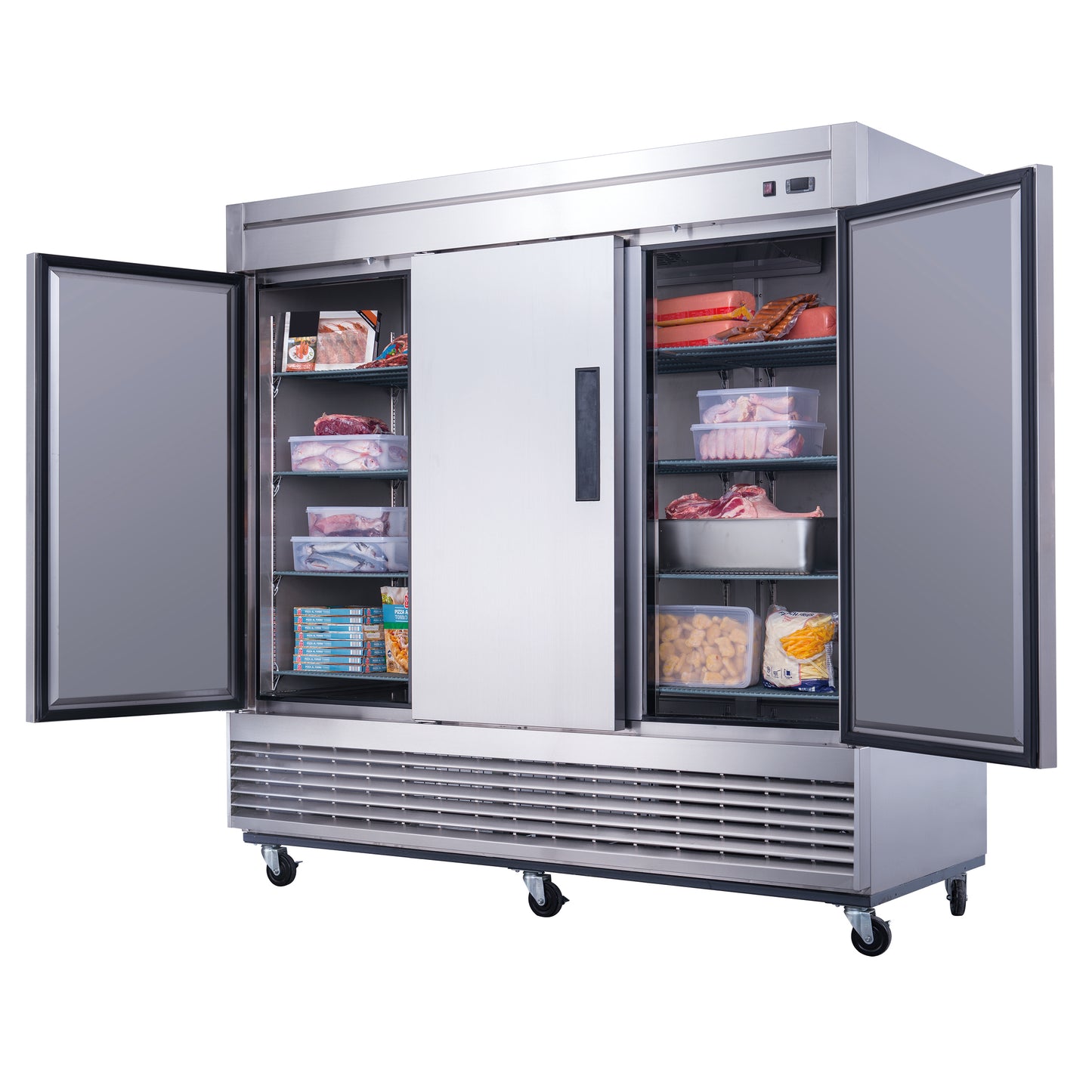 New Dukers D83F Stainless Steel Solid 3-Door Commercial Reach-in Freezer
