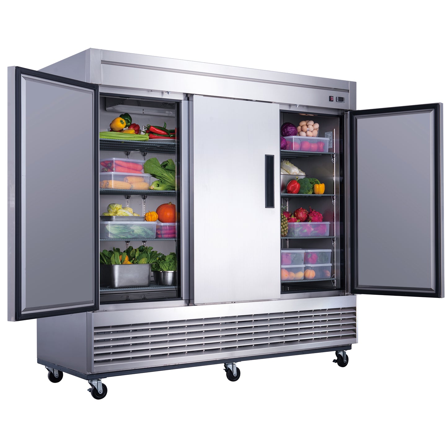 New Dukers D83R Stainless Steel Solid 3-Door Commercial Reach-in Refrigerator
