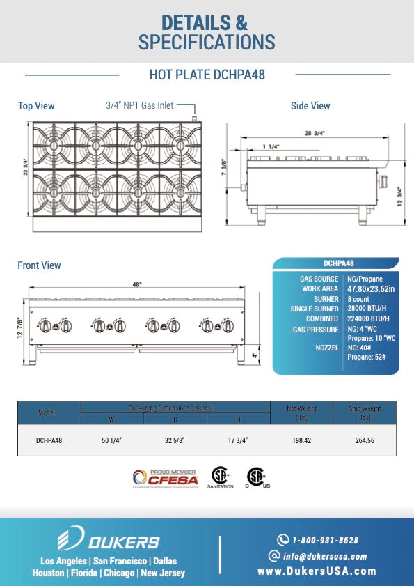 New Dukers DCHPA48 Hot Plate with 8 Burners