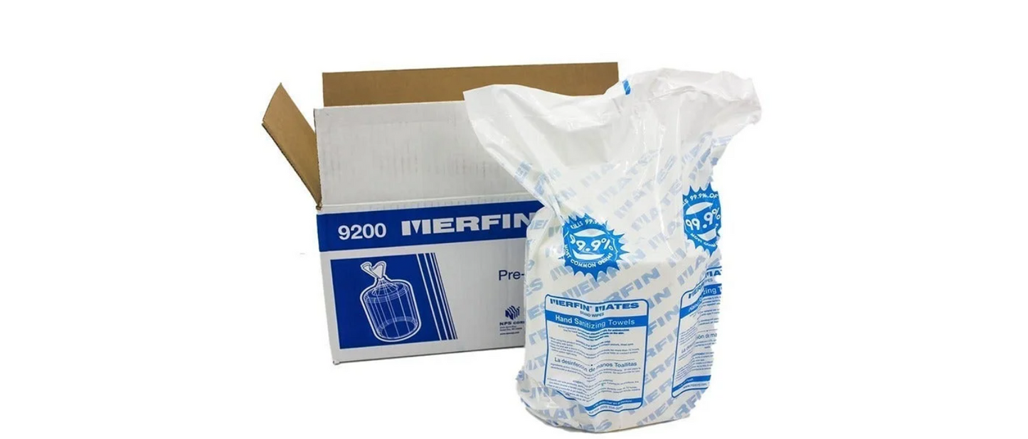 New Case Merfin Mates Pre-Moistened Hand Wipes for Center Pull Dispenser 2 Rolls