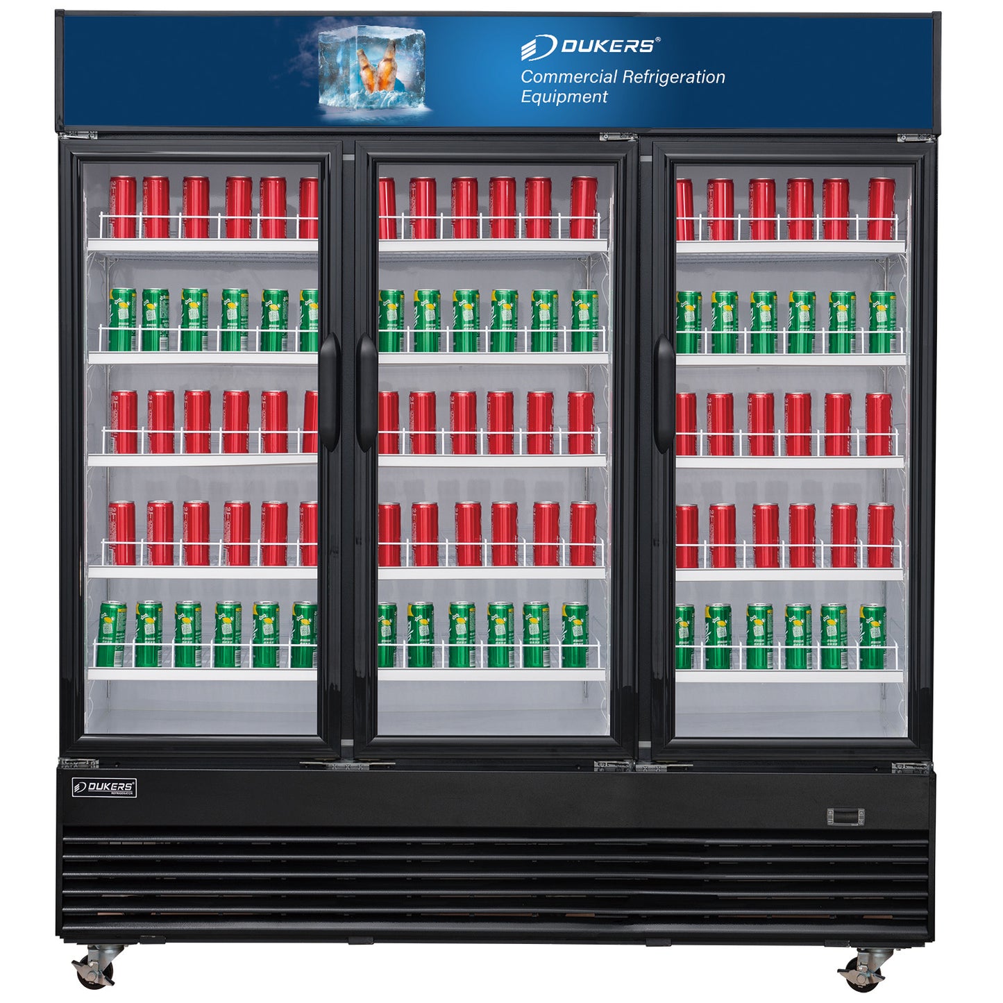New Dukers DSM-69R Commercial Glass Swing 3-Door Merchandising Reach-in Cooler Refrigerator
