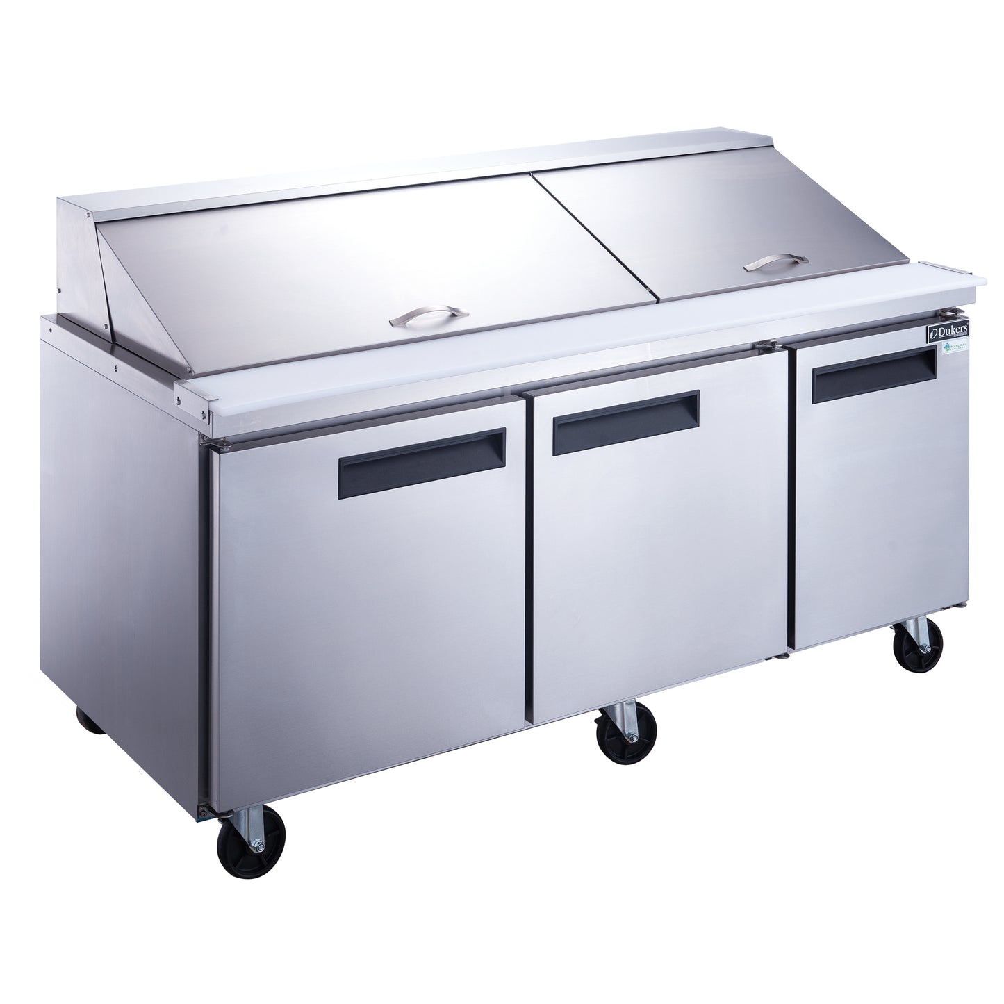 New Dukers DSP72-30M-S3 3-Door Commercial Food Prep Table Refrigerated in Stainless Steel with Mega Top