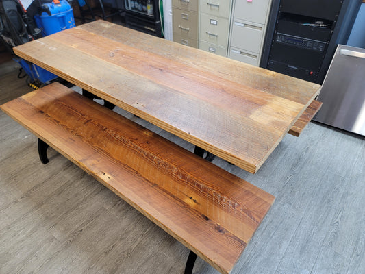 Used Beautiful Reclaimed Wood Table with 2 Benches - Pine
