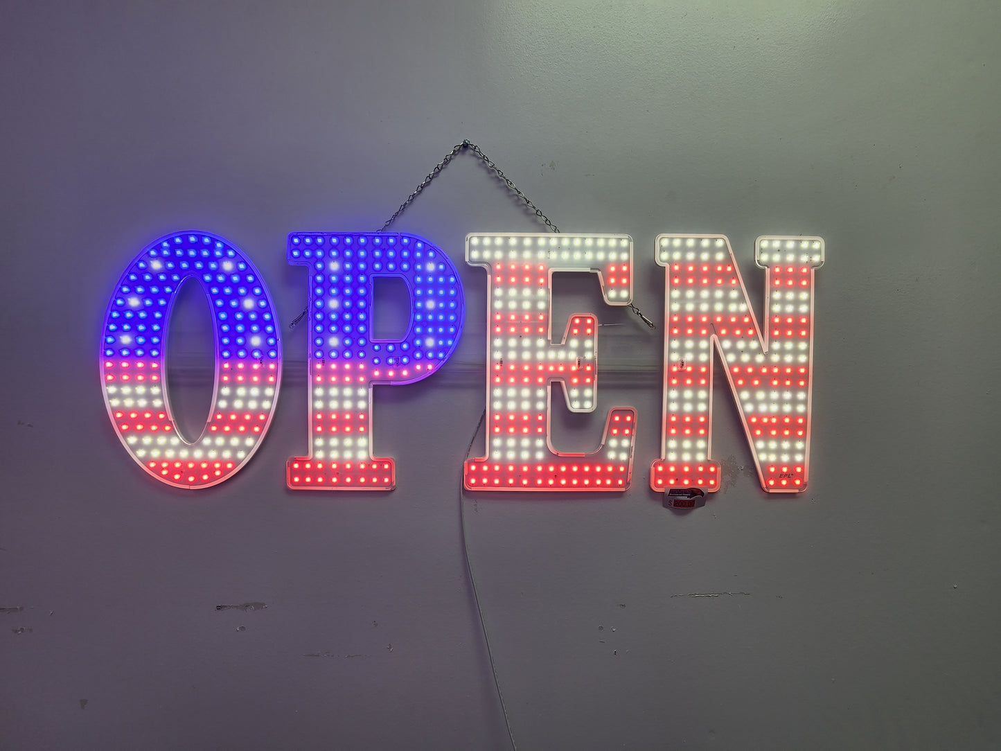 New Medium LED American Flag Themed Open Sign