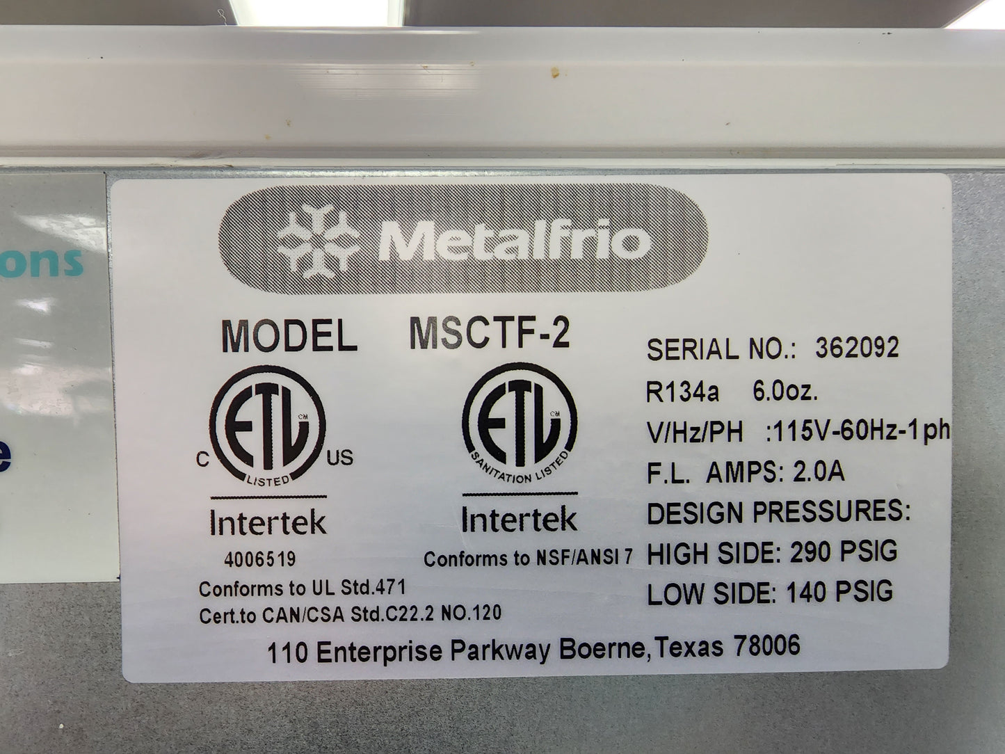 Used MetalFrio 1 Door Glass Freezer Model MSCTF-2