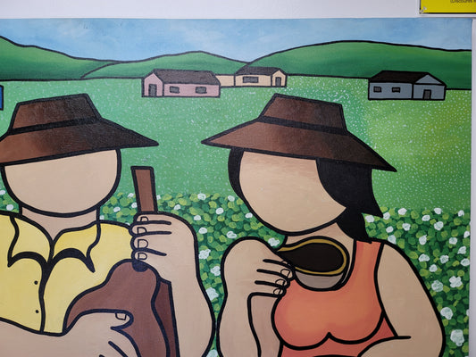 New Walmiru Original Faceless Painting on Canvas - Cotton Pickers 36" x 60"