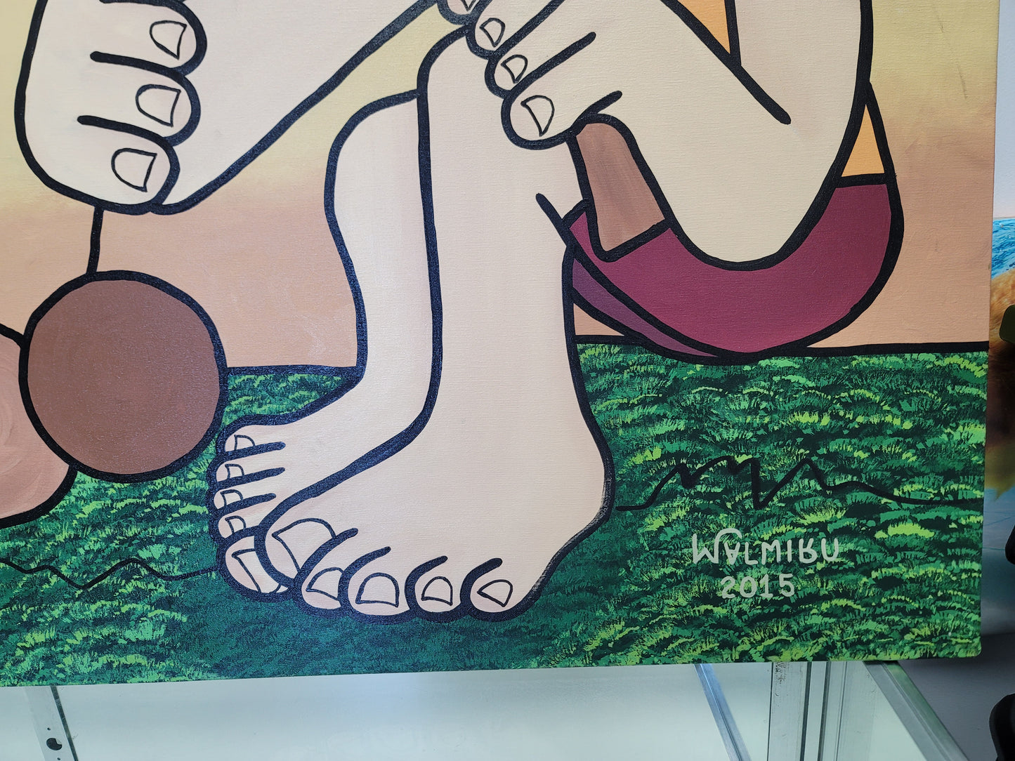New Walmiru Original Faceless Painting on Canvas - Playing Bilboque 36" x 60"