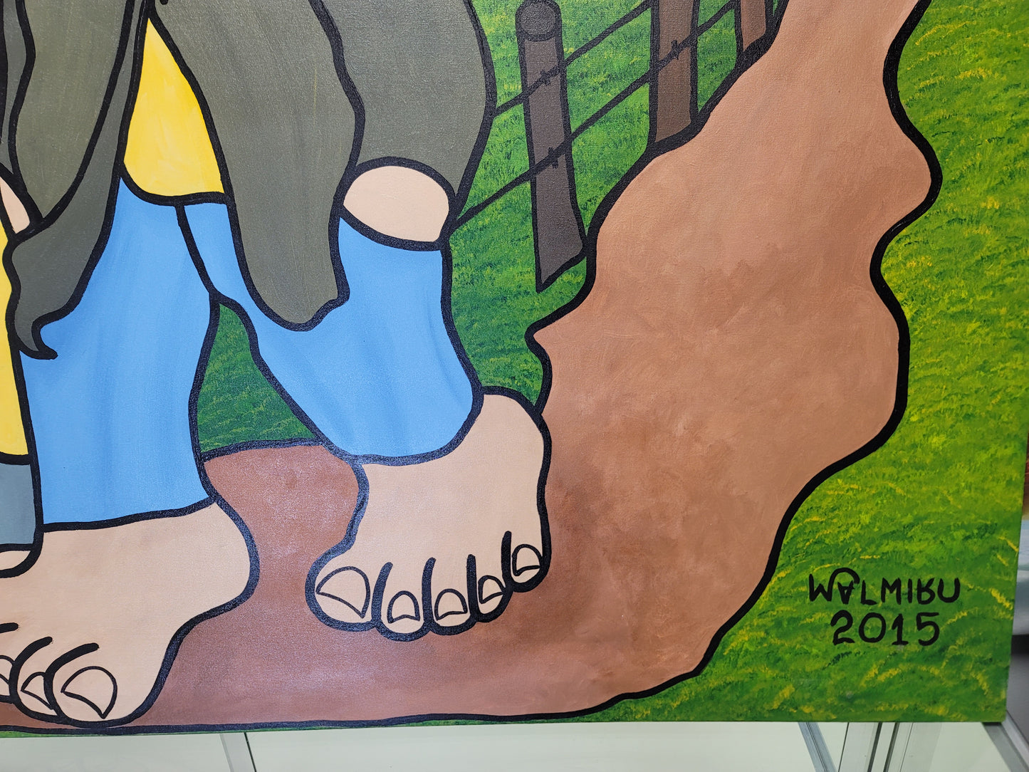 New Walmiru Original Faceless Painting on Canvas - Farmers 36" x 60"
