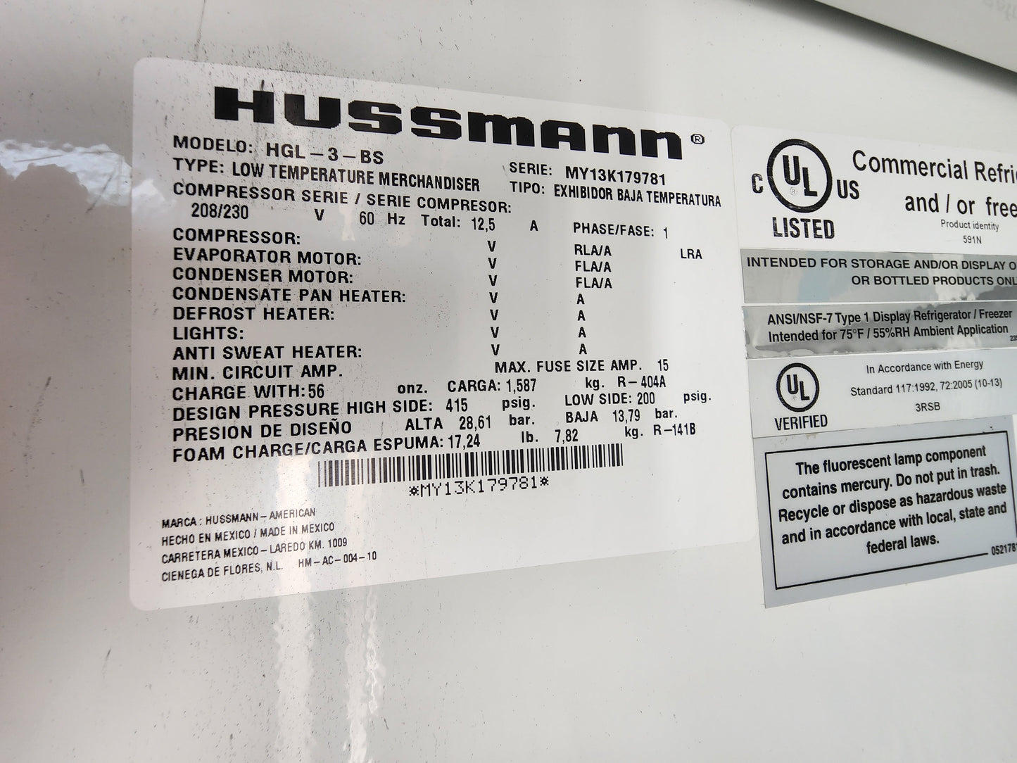 Used Hussmann HGL-3-BS 3 Door Reach-In Cooler Merchandising Freezer