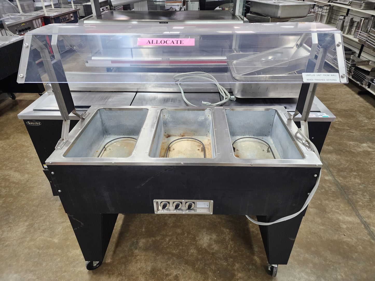Used SuperMetal 3 Pan Open Well Heated Buffet Hot Food Steam Table with Open Base 208V