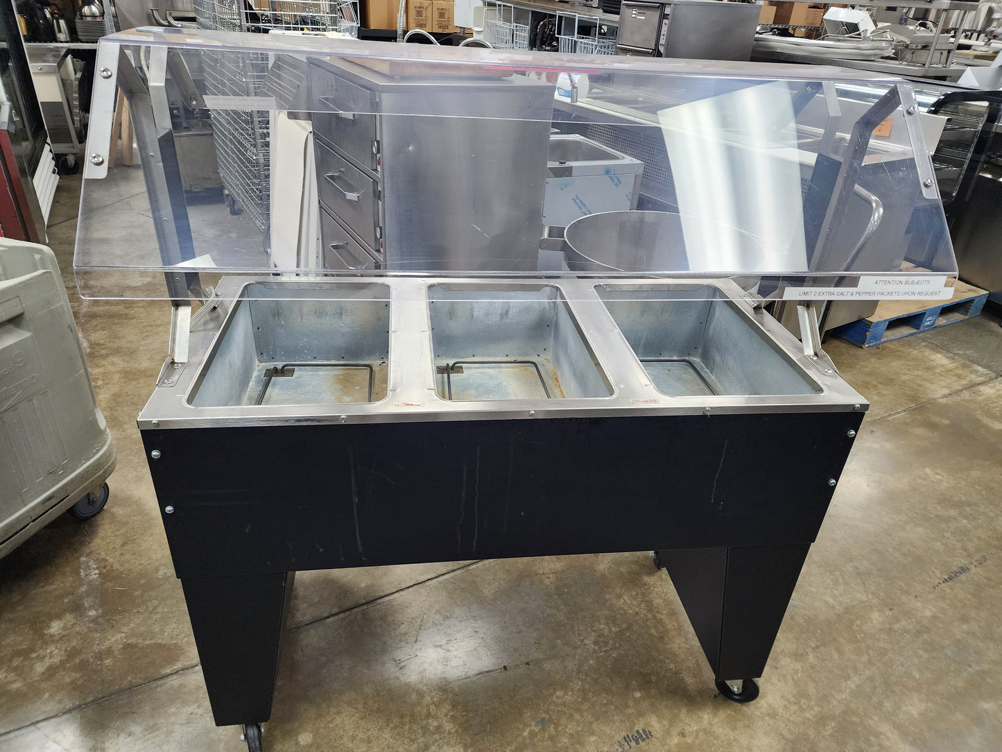 Used SuperMetal 3 Pan Open Well Heated Buffet Hot Food Steam Table with Open Base 208V