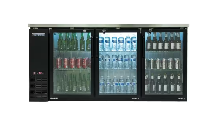 New Norpole NPGB-72 - 72" - 20 cu. ft. 3-Door "Swing" Under Bar Refrigerator in. Black