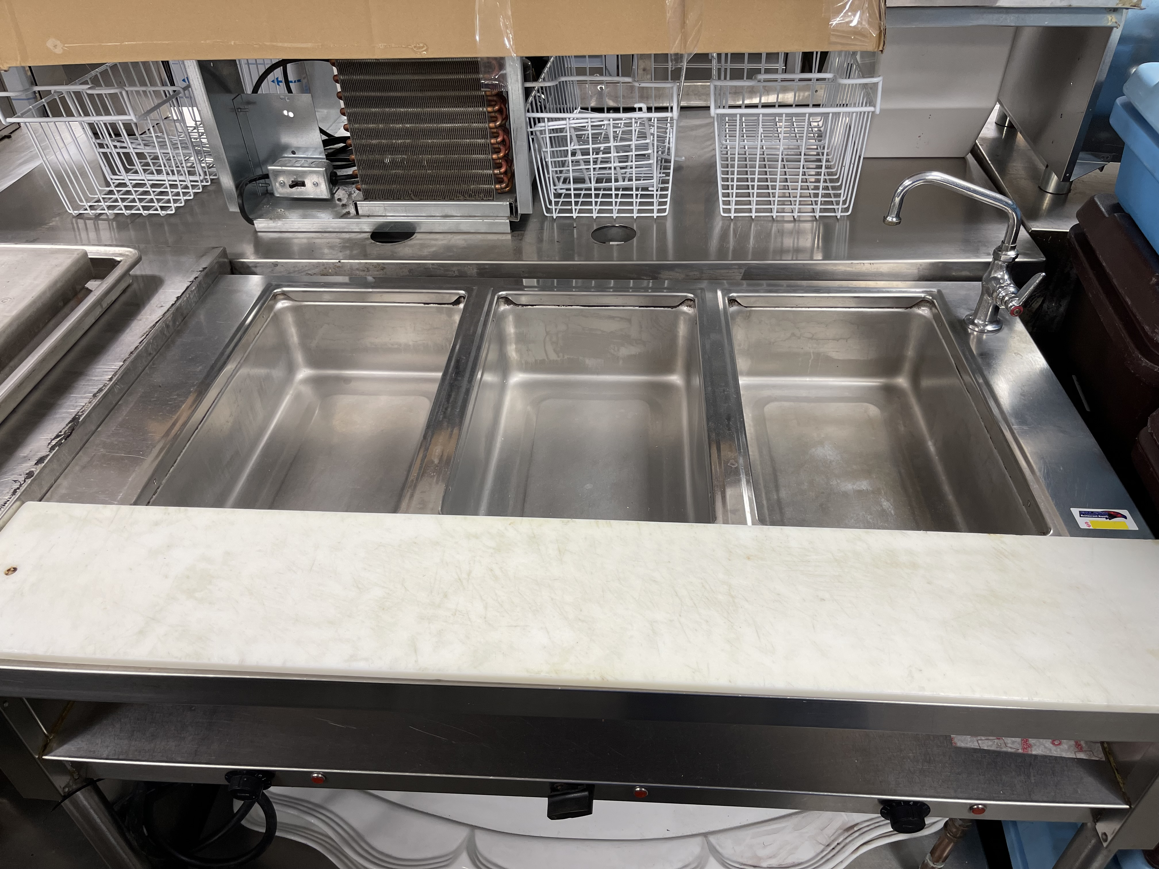 Used 48" Open Well 3 Pan Electric Stainless Steel Steam Table with Faucet 220V