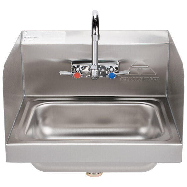 New Advance Tabco 7-PS-66 Stainless Hand Sink with Faucet and Side Splash Guards - 17 1/4"