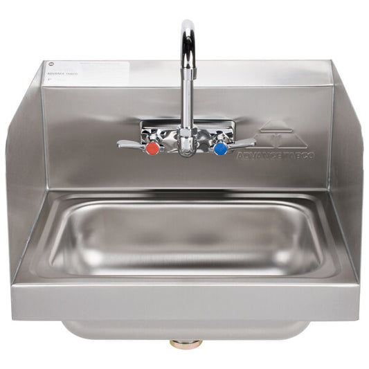 New Advance Tabco 7-PS-66 Stainless Hand Sink with Faucet and Side Splash Guards - 17 1/4"