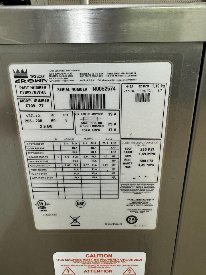 2019 Taylor C709 Single Soft Serve Ice Cream Maker Machine Freezer 220V 4 - Falcon Restaurant Supply