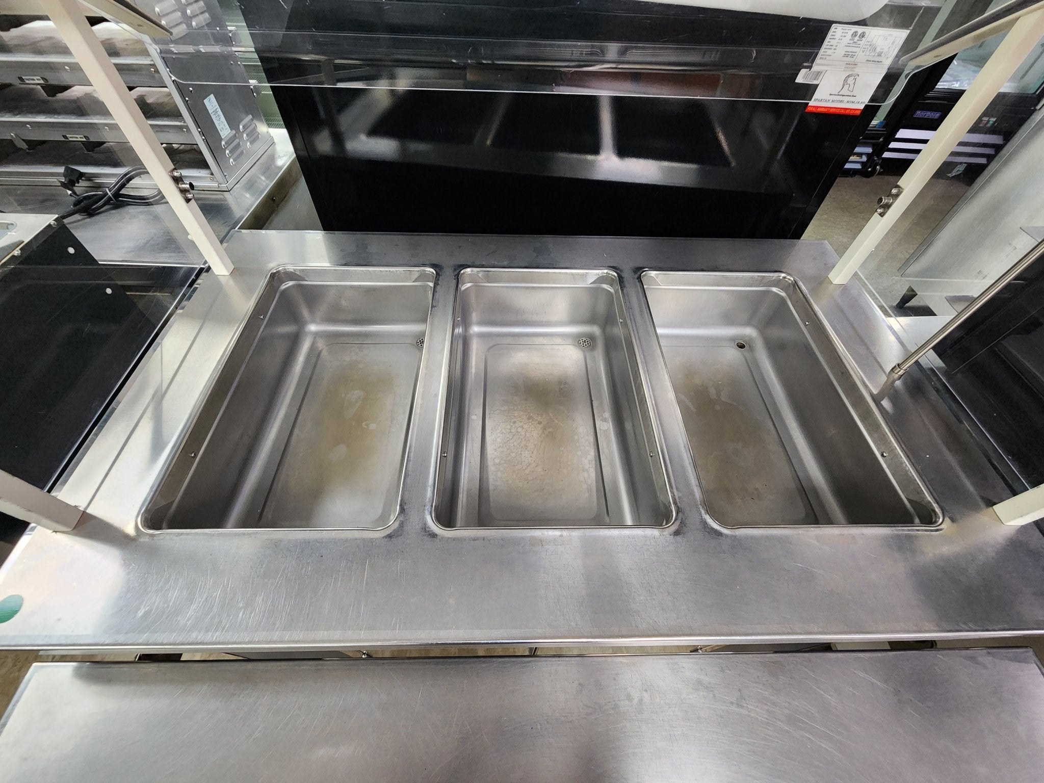 Used 3 Open Well Digital Controls Steam Table w/under cabinet storage