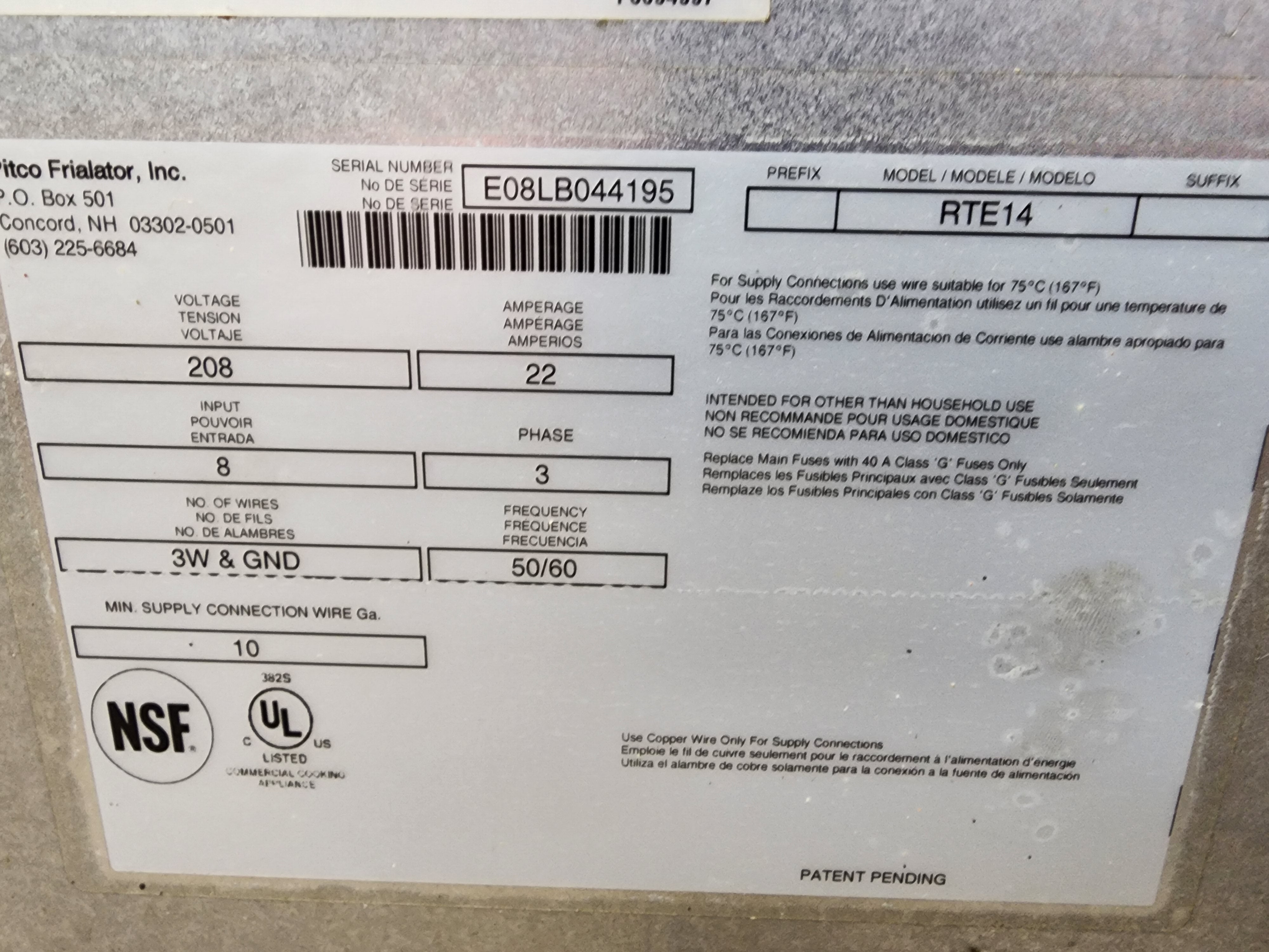 Used Pitco RTE14 Double Commercial Rethermalizer Electric Pasta Fryer Cooker 208v 3p