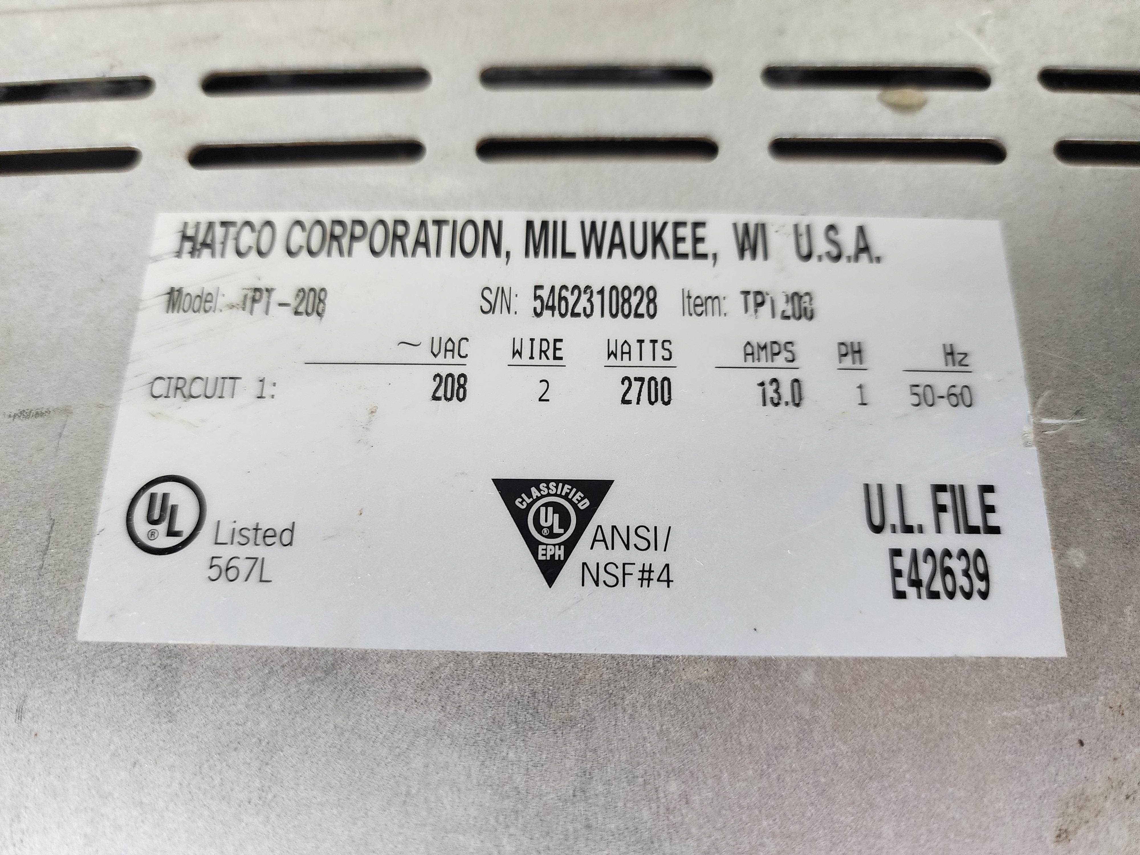 Used Hatco TPT-208 Slot Toaster - 220 Slices/hr w/ 1 1/4" Product Opening, 208v/1ph