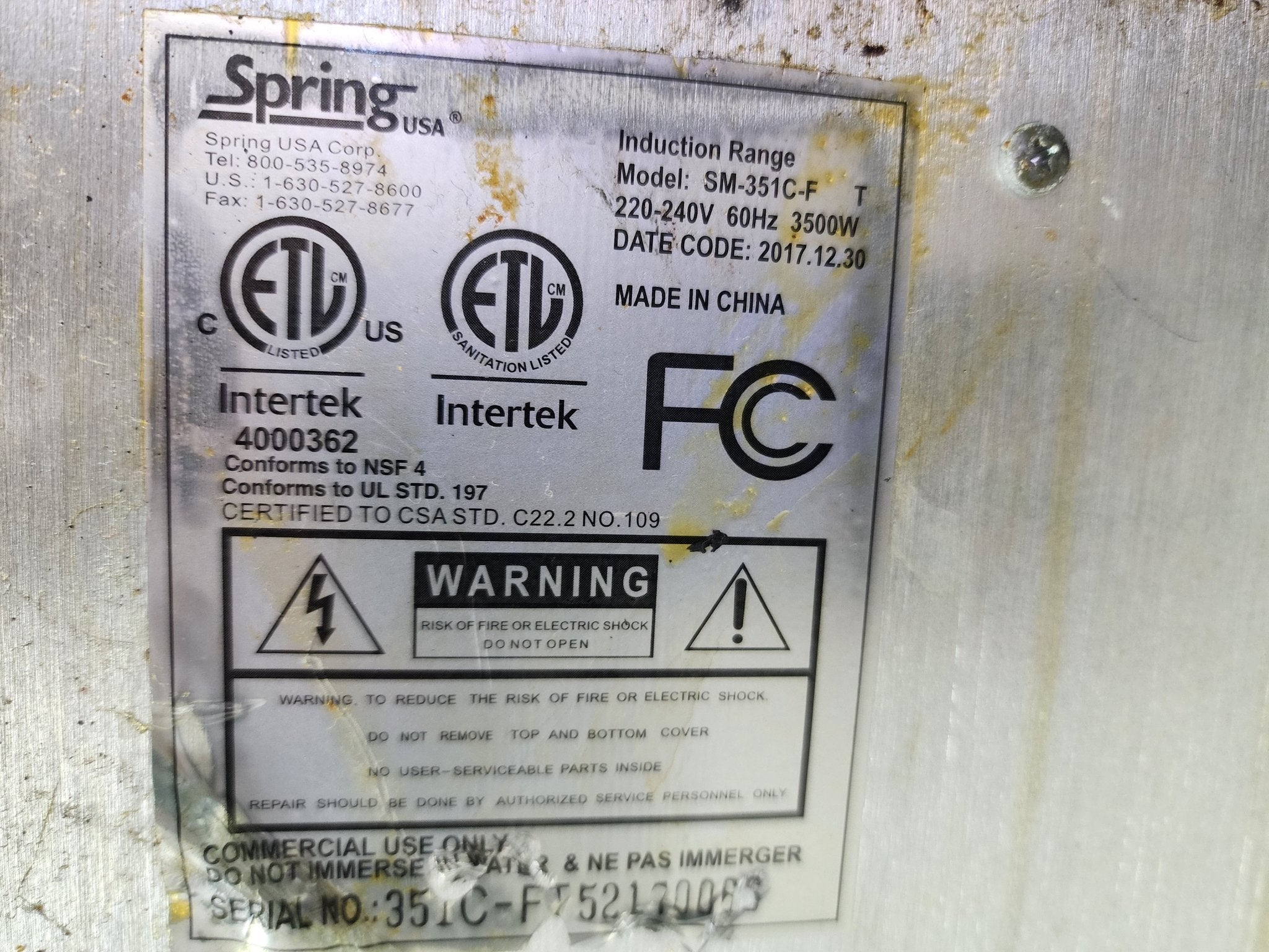 Used Spring USA SM-351C-FT MAX Induction® Countertop Induction Range w/ (1) Burner, 208-240v/1ph