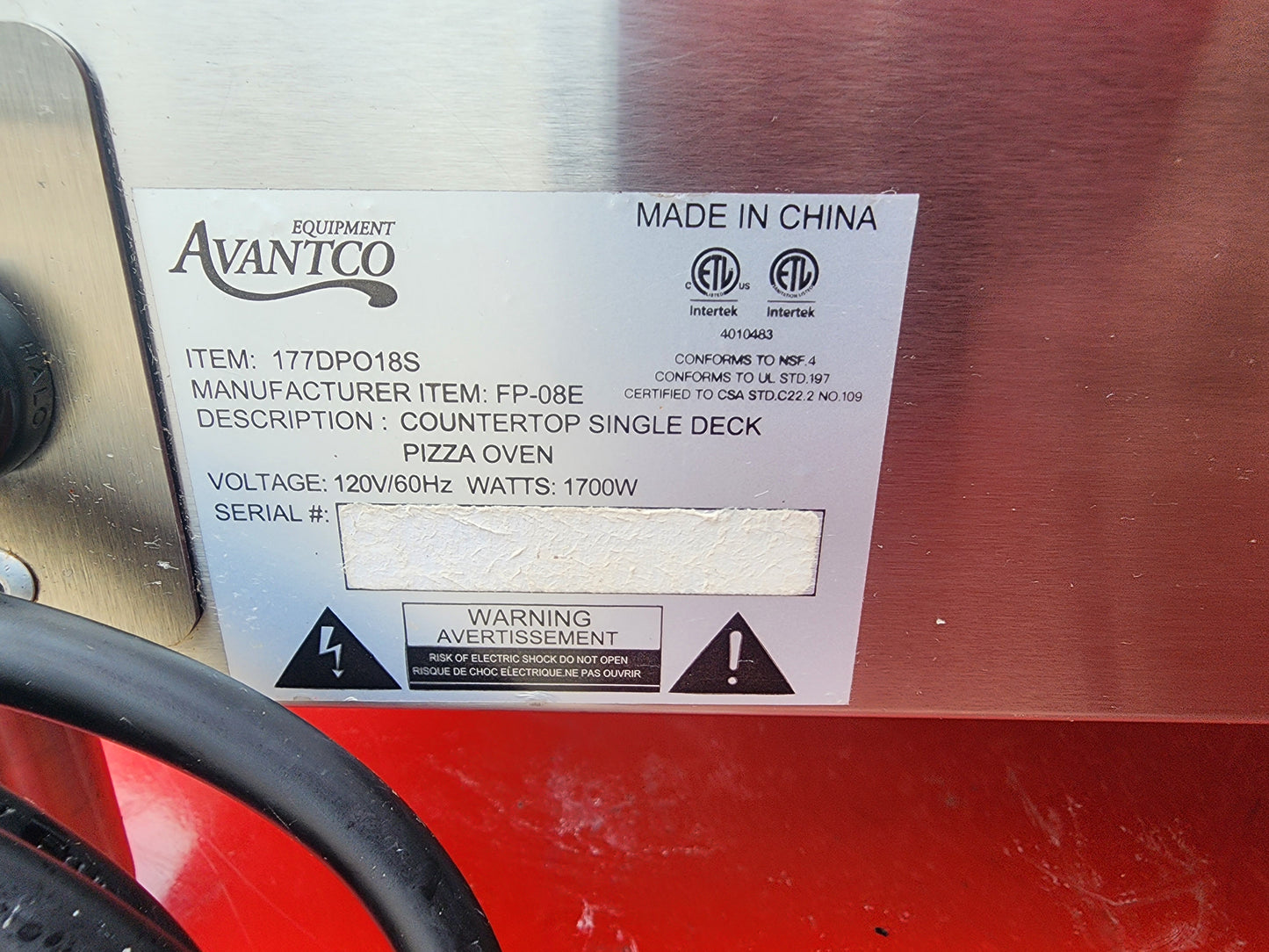 Used Avantco 177DPO180S Countertop Single Deck Pizza Oven - JS