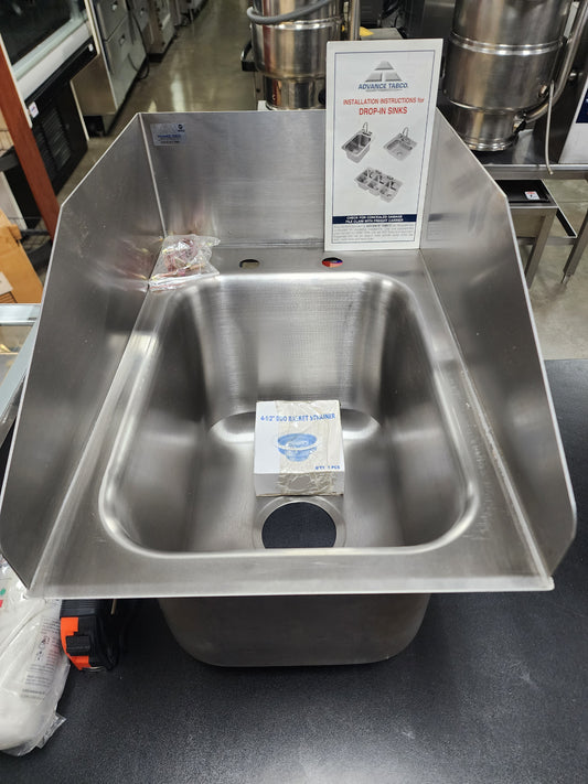 New Advance Tabco Sink with 6" Tapered Side Splash - 10" x 14" x 10" Bowl - Faucet NOT Included