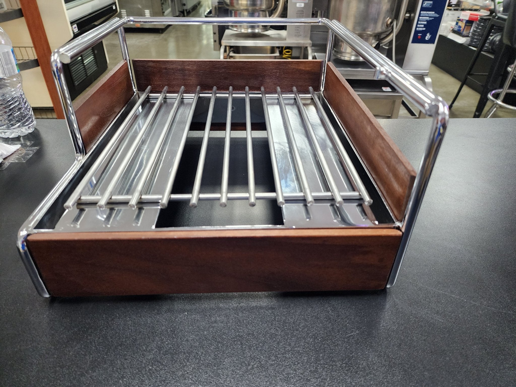 New Cal - Mil Mid - Century Walnut Butane Range Frame with Chrome Accents - Falcon Restaurant Supply - 1