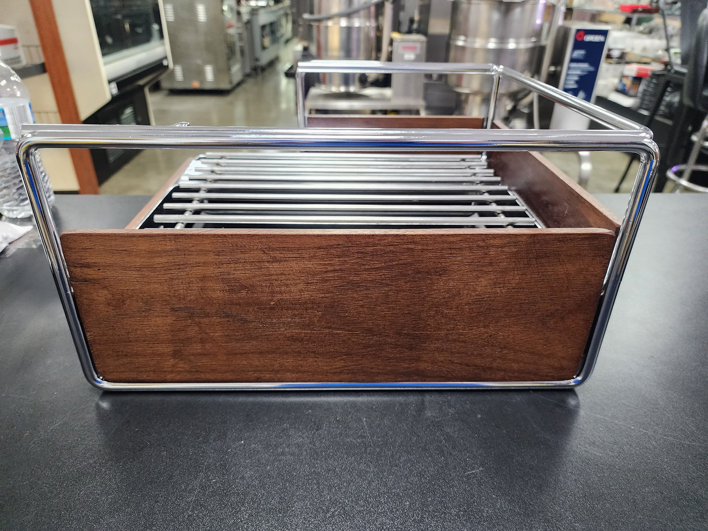 New Cal-Mil Mid-Century Walnut Butane Range Frame with Chrome Accents