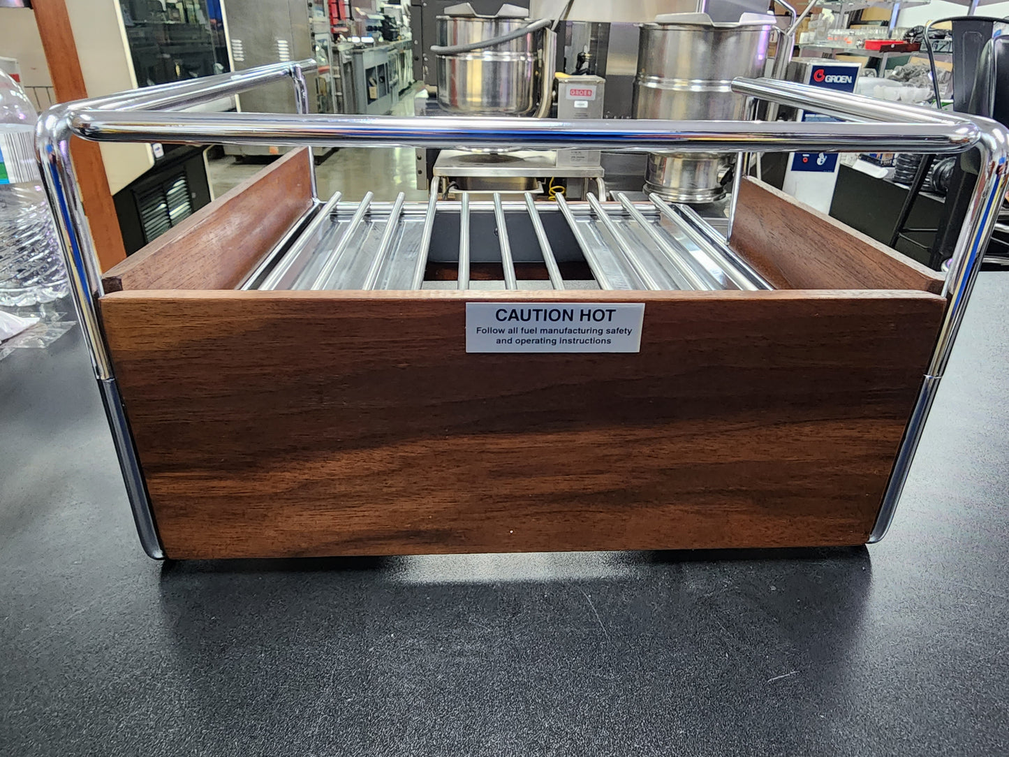 New Cal-Mil Mid-Century Walnut Butane Range Frame with Chrome Accents