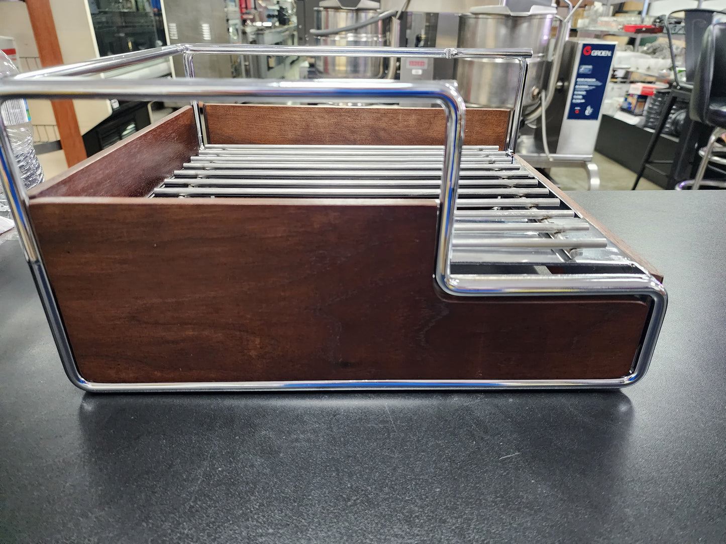 New Cal-Mil Mid-Century Walnut Butane Range Frame with Chrome Accents